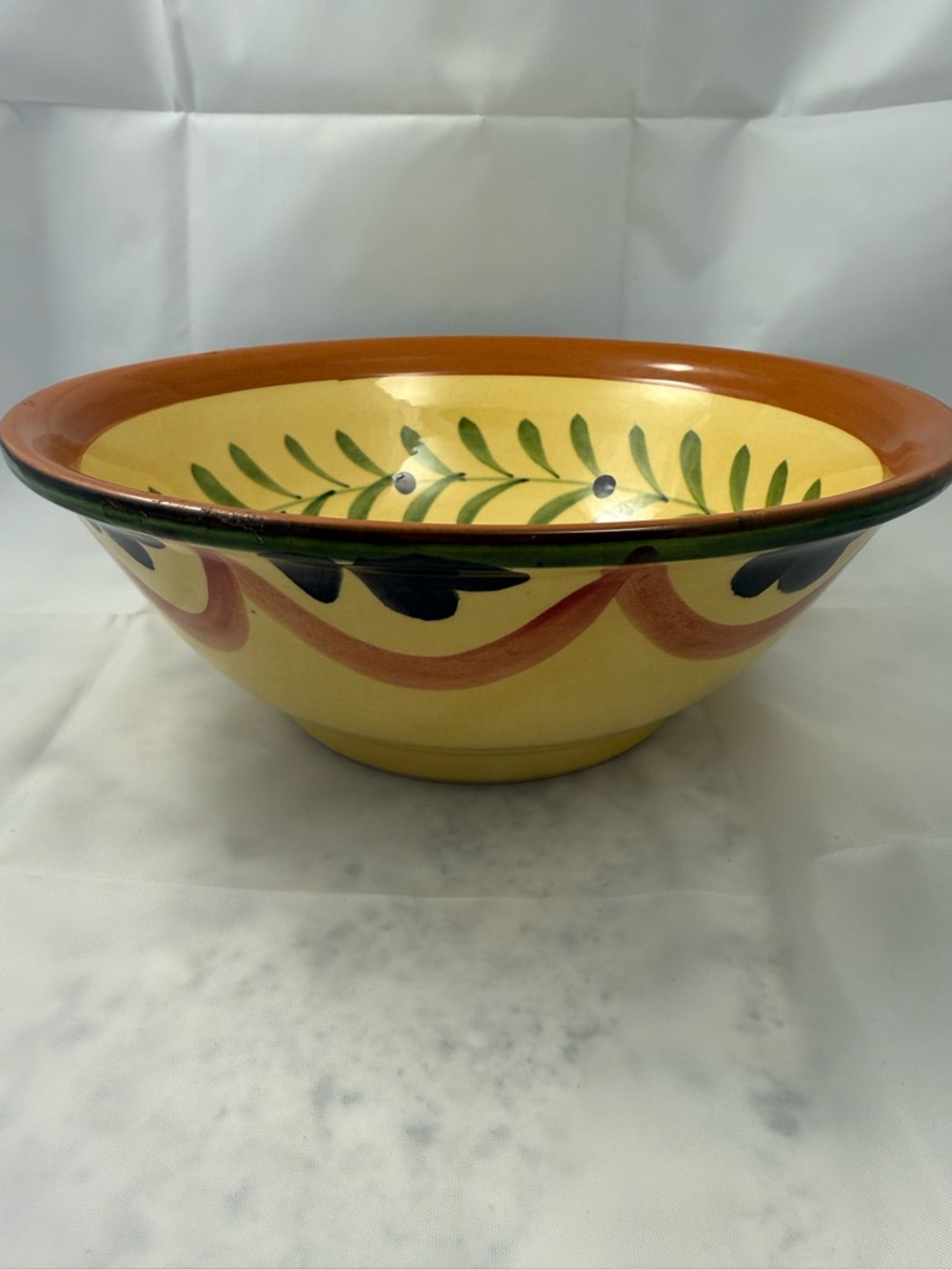 Pizzato Hand-Painted Handmade Yellow Ceramic Serving Bowl with Leaf Motif